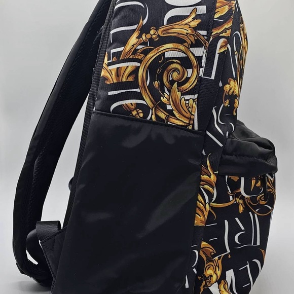 Versace Jeans Couture Logo Black And Yellow Baroque Print Backpack - Picture 6 of 11